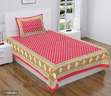 Comfortable Cotton Printed Flat Single Bedsheet with 1 Pillow Cover