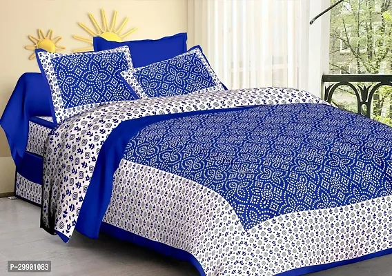 Stylish Blue Cotton Printed Double Bedsheet With 2 Pillowcovers-thumb0