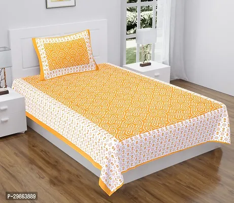 Comfortable Cotton Printed Flat Single Bedsheet with 1 Pillow Cover-thumb0