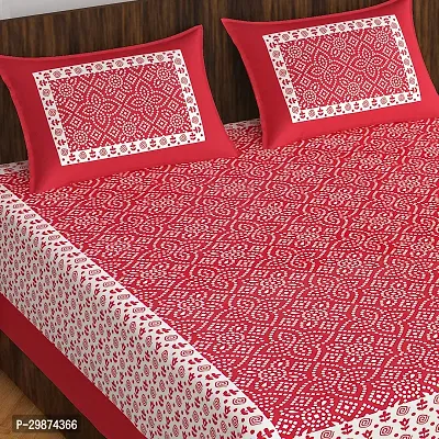 Stylish Red Cotton Printed One Double Bedsheet With Two Pillowcovers-thumb2