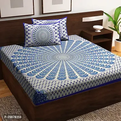 Comfortable Cotton Printed Flat Bedsheet with Two Pillow Covers