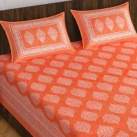 Stylish Orange Cotton Printed One Double Bedsheet With Two Pillowcovers-thumb1