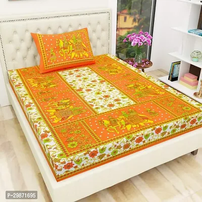 Beautiful Orange Cotton Printed Double 75 Bedsheet + 2 Pillowcovers-thumb0