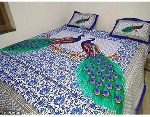 Stylish Multicoloured Cotton Printed Double Bedsheet With 2 Pillowcovers