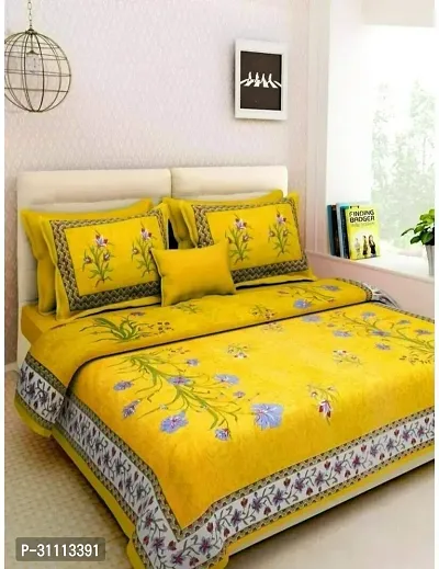 Comfortable Cotton Printed Double Bedsheet with Two Pillow Covers-thumb0