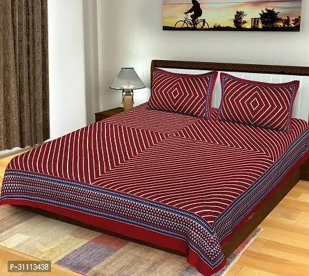 Comfortable Cotton Printed Double Bedsheet with Two Pillow Covers