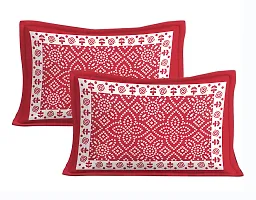 Stylish Red Cotton Printed One Double Bedsheet With Two Pillowcovers-thumb2