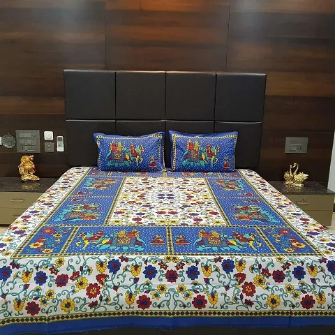 Printed Cotton Double Bedsheet with 2 Pillow Cover