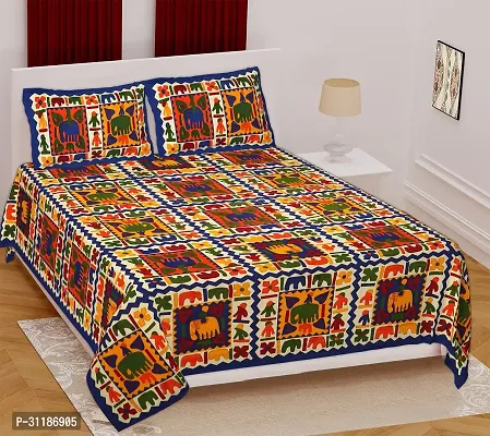 Comfortable Multicoloured Cotton Double Bedsheet With 2 Pillow Covers