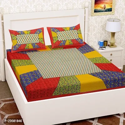 Stylish Multicoloured Cotton Printed Double Bedsheet With 2 Pillowcovers