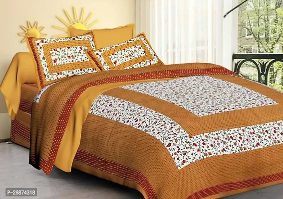 Stylish Multicoloured Cotton Printed One Double Bedsheet With Two Pillowcovers