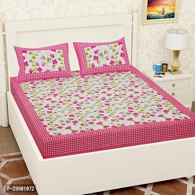 Stylish Pink Cotton Printed Double Bedsheet With 2 Pillowcovers-thumb0