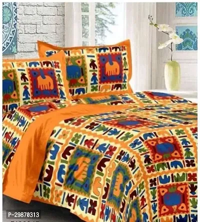 Comfortable Cotton Printed Flat Bedsheet with Two Pillow Covers-thumb0