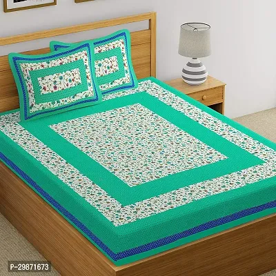 Beautiful Green Cotton Printed Double 53 Bedsheet + 2 Pillowcovers-thumb0