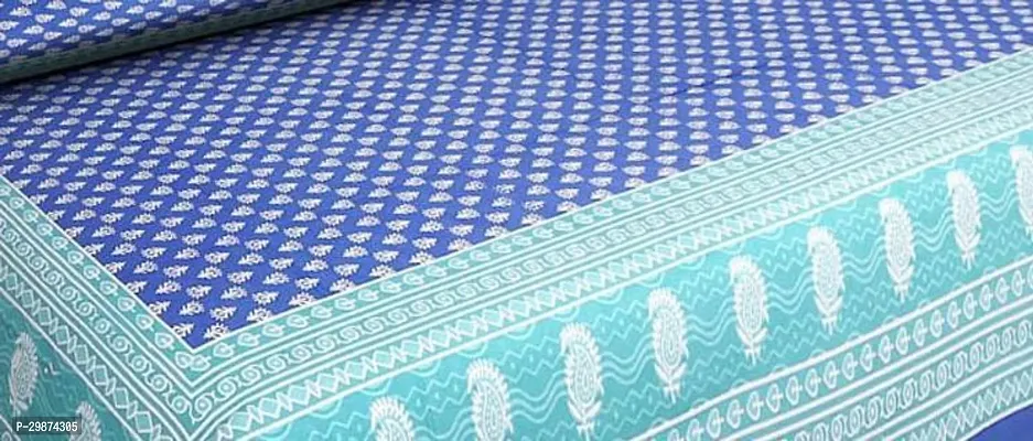 Stylish Blue Cotton Printed One Double Bedsheet With Two Pillowcovers-thumb2