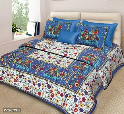 Stylish Multicoloured Cotton Printed One Double Bedsheet With Two Pillowcovers-thumb0