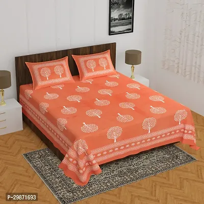 Beautiful Orange Cotton Printed Double 73 Bedsheet + 2 Pillowcovers-thumb0