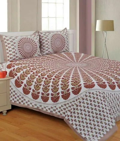 Printed Cotton Double Bedsheet with 2 Pillow Cover