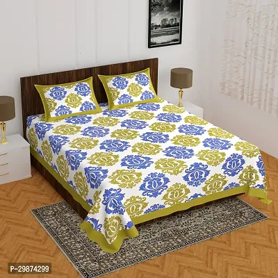 Stylish Multicoloured Cotton Printed One Double Bedsheet With Two Pillowcovers-thumb0