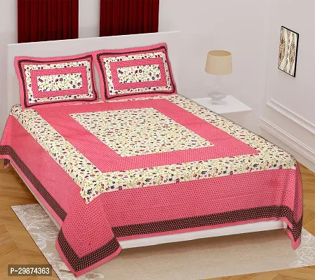 Stylish Pink Cotton Printed One Double Bedsheet With Two Pillowcovers-thumb0