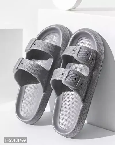 Elegant Grey Rubber Printed Slippers For Women-thumb0