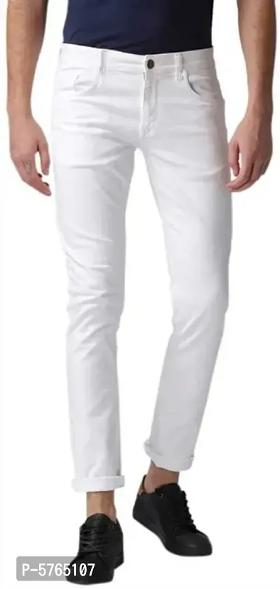 Trendy Denim White Slim Fit Jeans for Men-thumb0