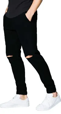 Men's Denim Black Knee Cut Slim Fit Jeans-thumb2