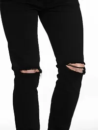 Men's Denim Black Knee Cut Jeans-thumb2