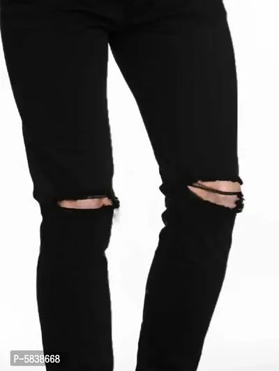 Men's Denim Black Knee Cut Jeans-thumb3