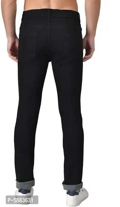 Men Black Knee Cut Slim Fit Jeans-thumb2