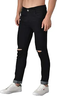 Men Black Knee Cut Slim Fit Jeans-thumb2