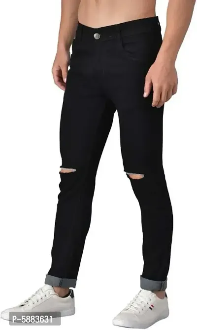 Men Black Knee Cut Slim Fit Jeans-thumb3