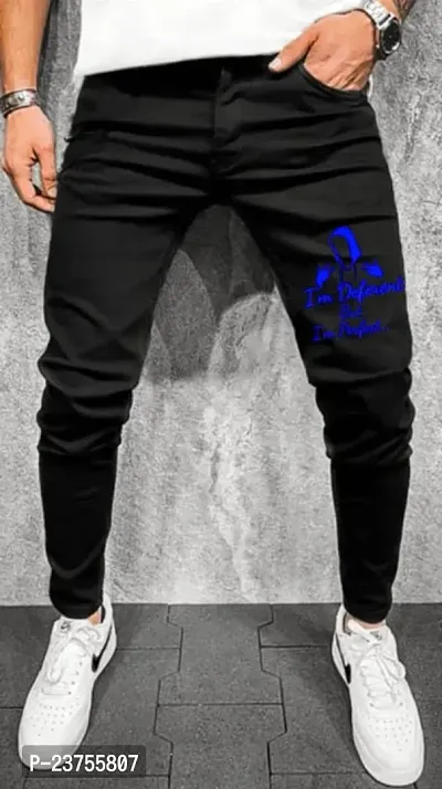 Stylish Men Black Printed Slim Fit Jeans-thumb0