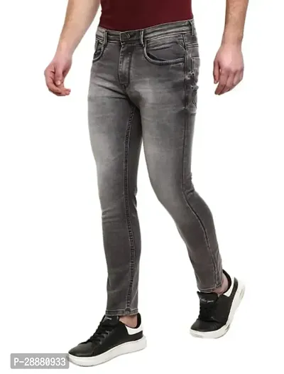 Stylish Denim Solid Grey Slim Fit Jeans For Men-thumb0