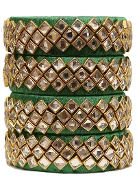 Beniwal Handmade Silk Thread Beautiful Handcrafts Kundan Stone set For Women & Girls (Pack of 4) (Green, 2.2)-thumb2