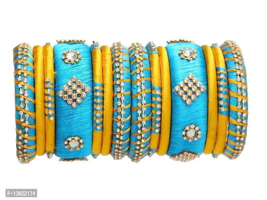 Beniwal Fashion Traditional Handmade Kundan Silk Thread Bangles Set Latest Beautiful Churiya for Ladies and girls Party and Casual Wear (Set of 14)