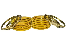 Beniwal Fashion Black Metal Velvet Bangles Set With Golden Kada & Dot Chudi Wedding Chura/Bridal Chuda For Women & Girls (Set Of 32 Bangles) (Yellow, 2.10)-thumb2