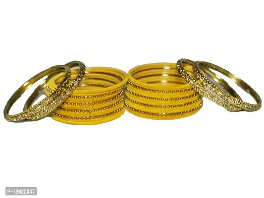 Beniwal Fashion Black Metal Velvet Bangles Set With Golden Kada & Dot Chudi Wedding Chura/Bridal Chuda For Women & Girls (Set Of 32 Bangles) (Yellow, 2.10)-thumb3