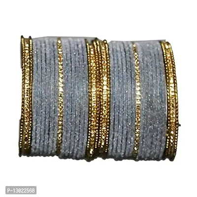 Beniwal Fascinating Gold Plated Brass Kada & Dot Chudi With Velvet Metal Bangles Set for women & Girls, Wedding Chura/Bridal Choora Set (Pack of 2) (Grey, 2.8)