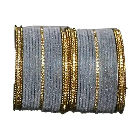 Beniwal Fascinating Plated Brass Kada & Dot Chudi With Velvet Metal Bangles Set for women & Girls, Wedding Chura/Bridal Choora Set (Pack of 2) (Grey, 2.8)