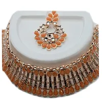 Beniwal Collection Gold Plated Diamond Necklace Set For Women and Girls , Peach-thumb3