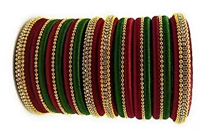 Beniwal Traditional Silk Thread Bangles Set for women and Girls (Pack of 16), Green/Mahroon, 2.10-thumb1