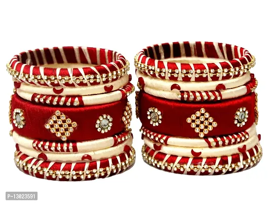 Beniwal Fashion Traditional Handmade Kundan Silk Thread Bangles Set Latest Beautiful Churiya for Ladies and girls Party and Casual Wear (Set of 14)