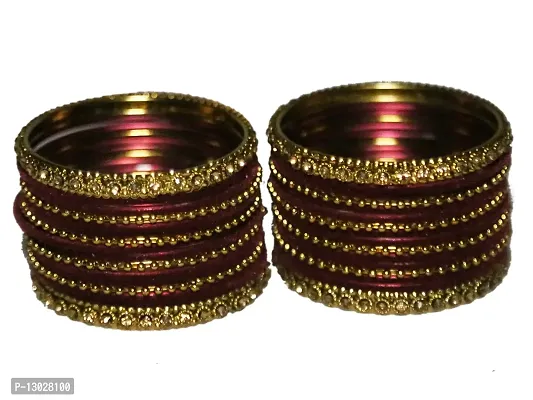 Beniwal Metal Velvet Golden Dot Wedding Bridal Bangles Kada Chudi Chura Chuda For Women & Girls (Set Of 32 Bangles) (Mahroon, 2.6)-thumb0