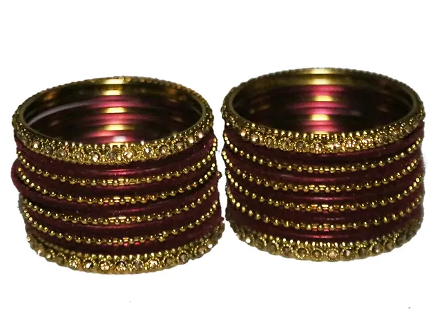 DISHU Bangles Velvet Metal Set With Kada Dot Chudi Wedding Chura/Bridal Chuda For Women Girls (Set Of 32 Bangles)