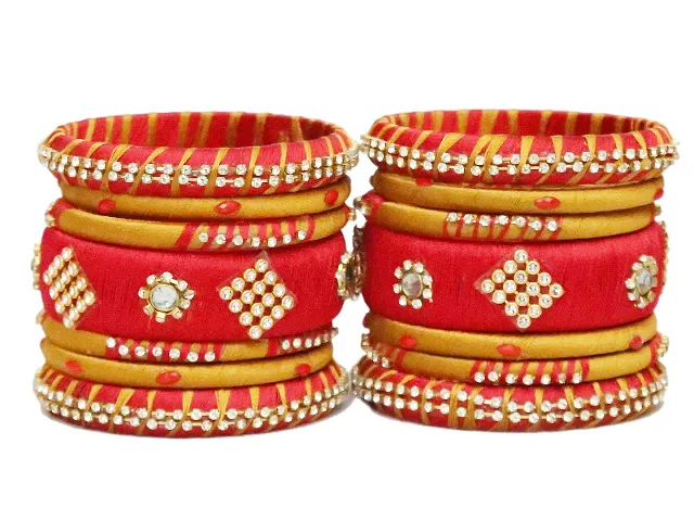 Beniwal Fashion Traditional Handmade Kundan Silk Thread Bangles Set Latest Beautiful Churiya for Ladies and girls Party and Casual Wear (Set of 14)