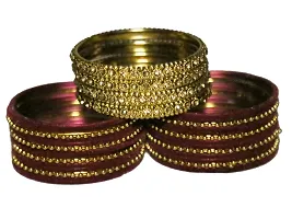 Beniwal Metal Velvet Golden Dot Wedding Bridal Bangles Kada Chudi Chura Chuda For Women & Girls (Set Of 32 Bangles) (Mahroon, 2.6)-thumb1