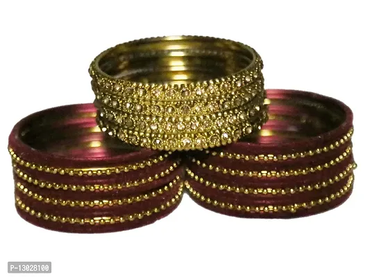 Beniwal Metal Velvet Golden Dot Wedding Bridal Bangles Kada Chudi Chura Chuda For Women & Girls (Set Of 32 Bangles) (Mahroon, 2.6)-thumb2