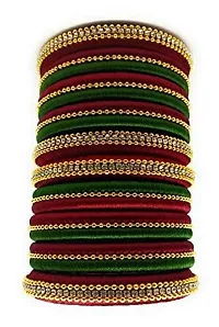 Beniwal Traditional Silk Thread Bangles Set for women and Girls (Pack of 16), Green/Mahroon, 2.10-thumb2