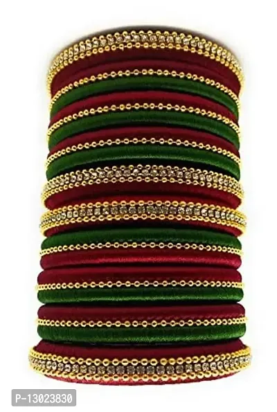 Beniwal Traditional Silk Thread Bangles Set for women and Girls (Pack of 16), Green/Mahroon, 2.10-thumb3